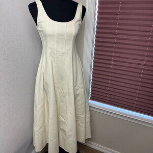 Alamia Dress sz S winter white ivory midi sleeves fit flare LA designer pin up